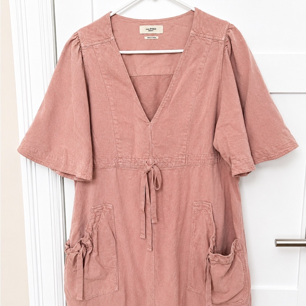 Isabel Marant Etoile Rose V-Neck Tie-Waist Midi Dress